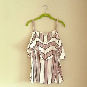 Loft white striped cold shoulder tank